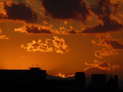 Clouds over Mount Fuji at sunset