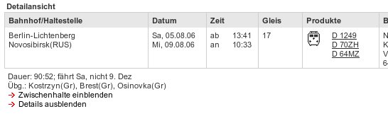Berlin-Lichtenberg - Nowosibirsk